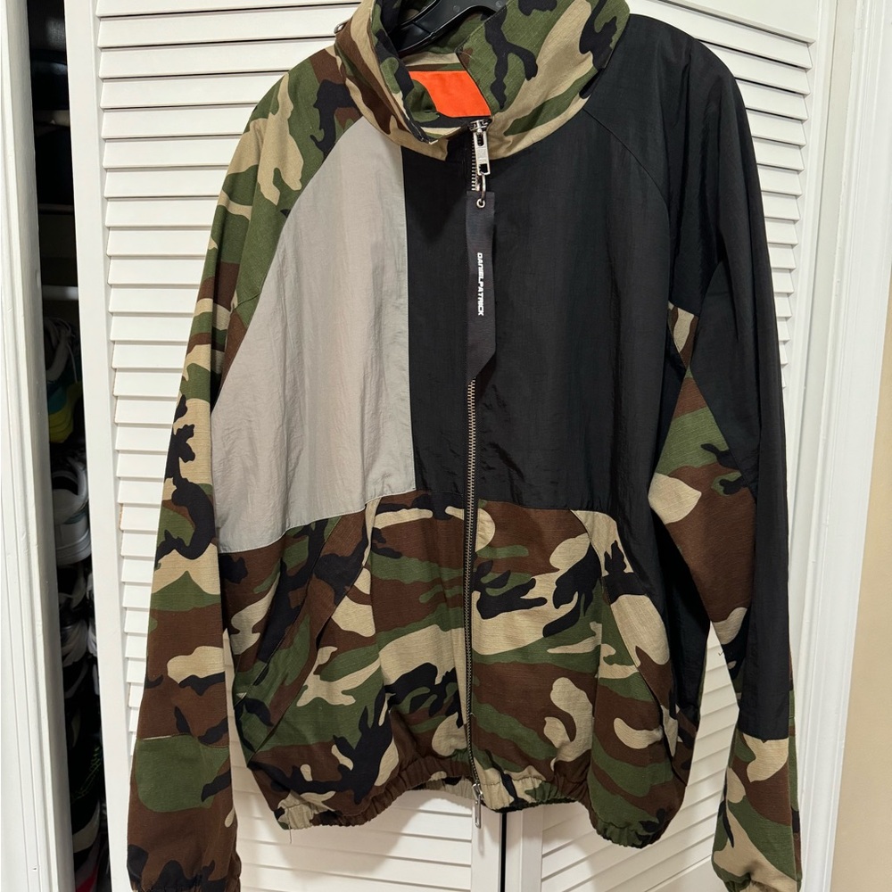 Green and Black Windbreaker with Camouflage Design